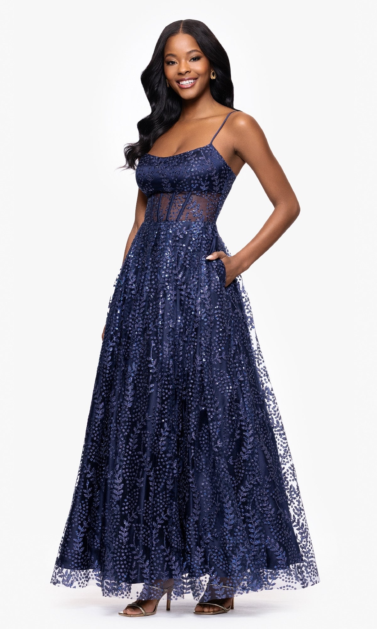 Long Formal Dress 5539bn by Blondie Nites Navy / 15 Long Formal Dress 5539bn by Blondie Nites Navy / 15