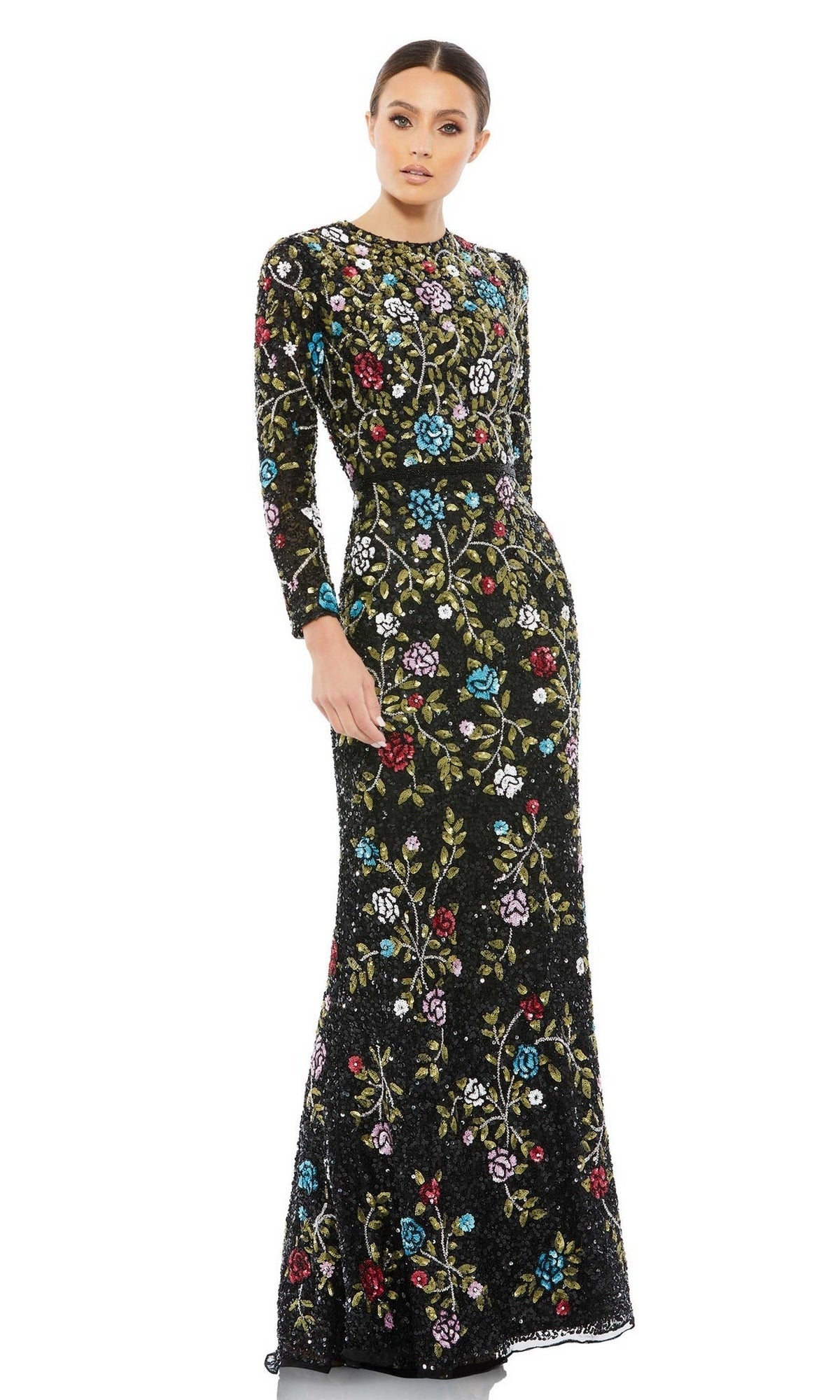 Black Multi Mac Duggal Long Formal Dress 5556