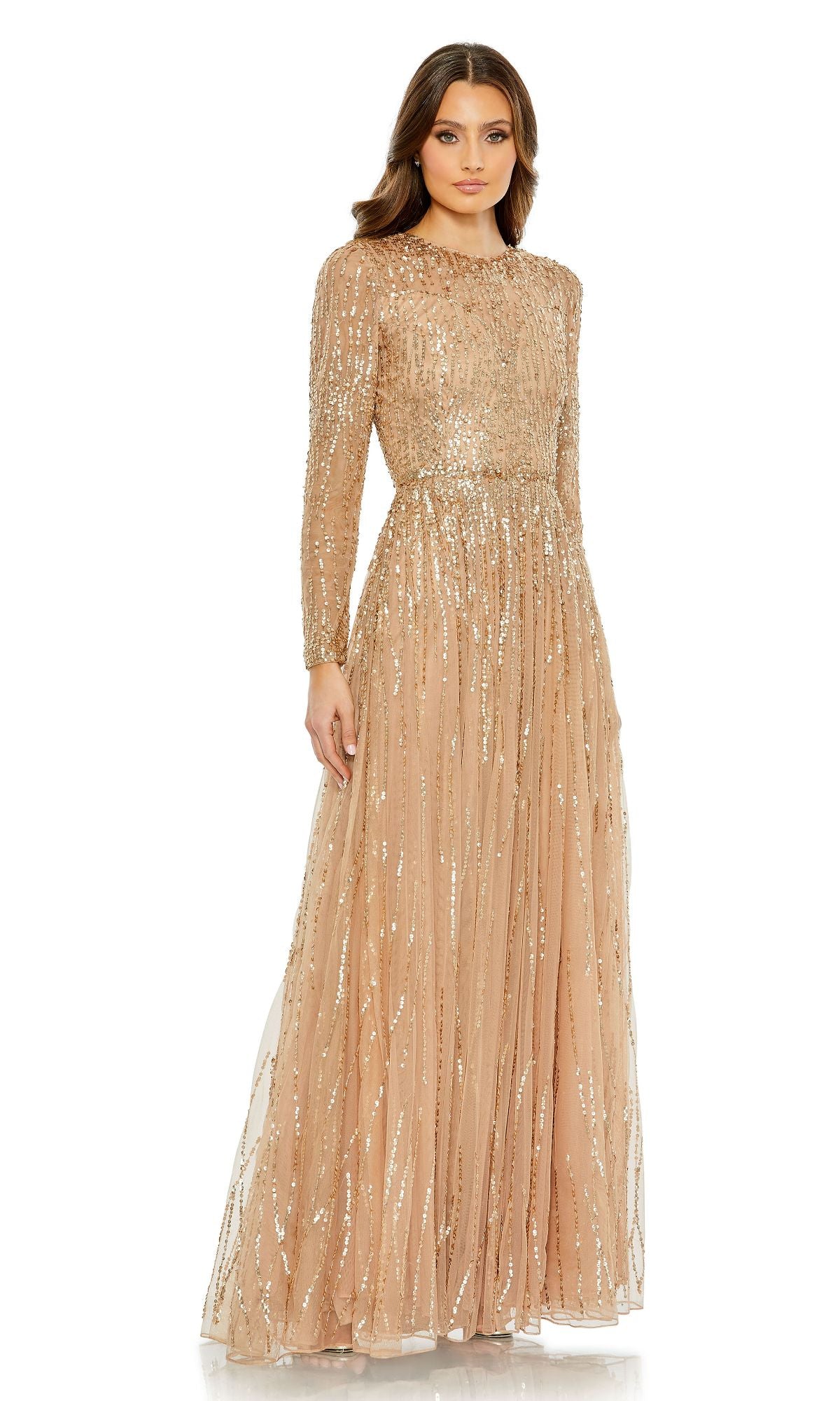 Latte Mac Duggal Long Formal Dress 5636