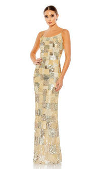 Nude Gold Mac Duggal Long Formal Dress 5758
