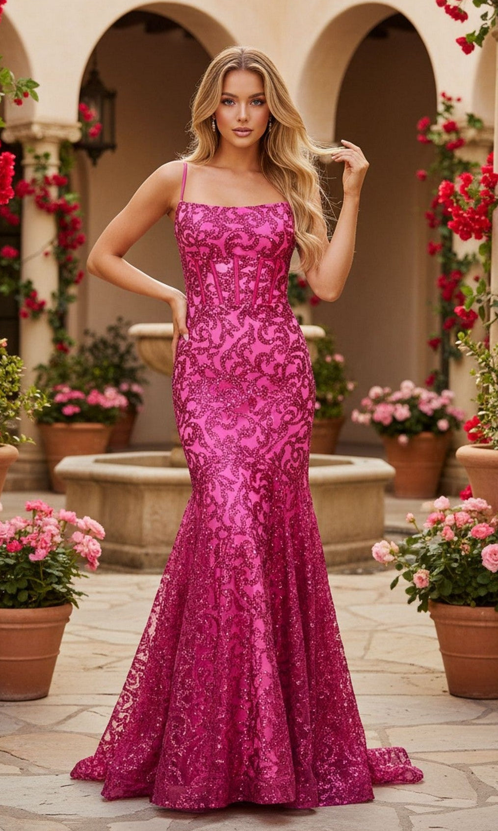 Hot Pink Blondie Nites Long Prom Dress 6035BN