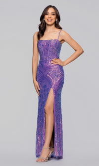 Purple/Multi Blondie Nites Long Prom Dress 6048BN
