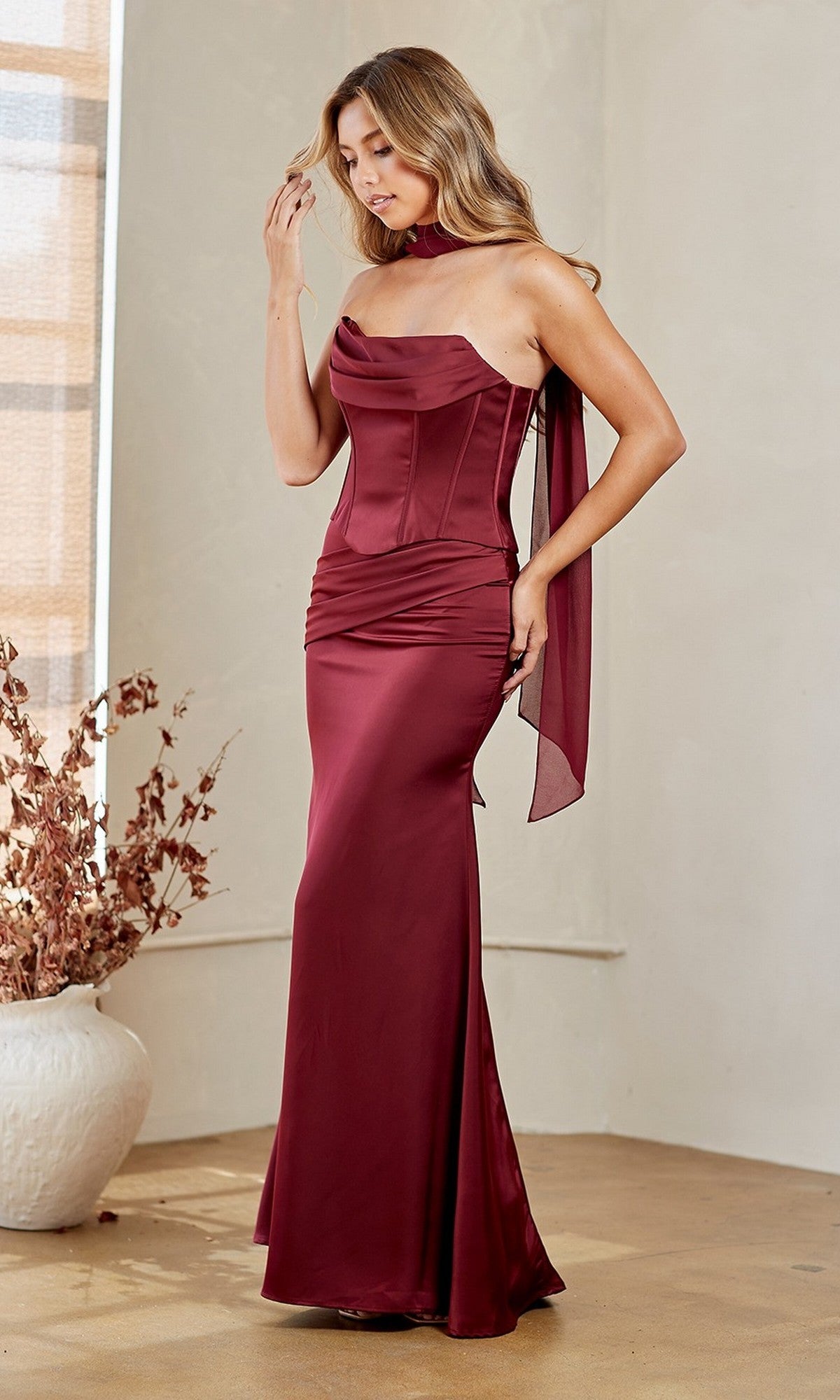 Wine Amelia Couture Long Prom Dress 6138