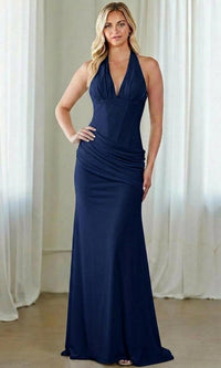Navy Amelia Couture Long Formal Dress 6150