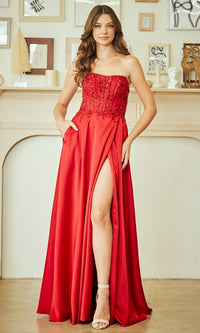 Red Amelia Couture Long Prom Dress 6204
