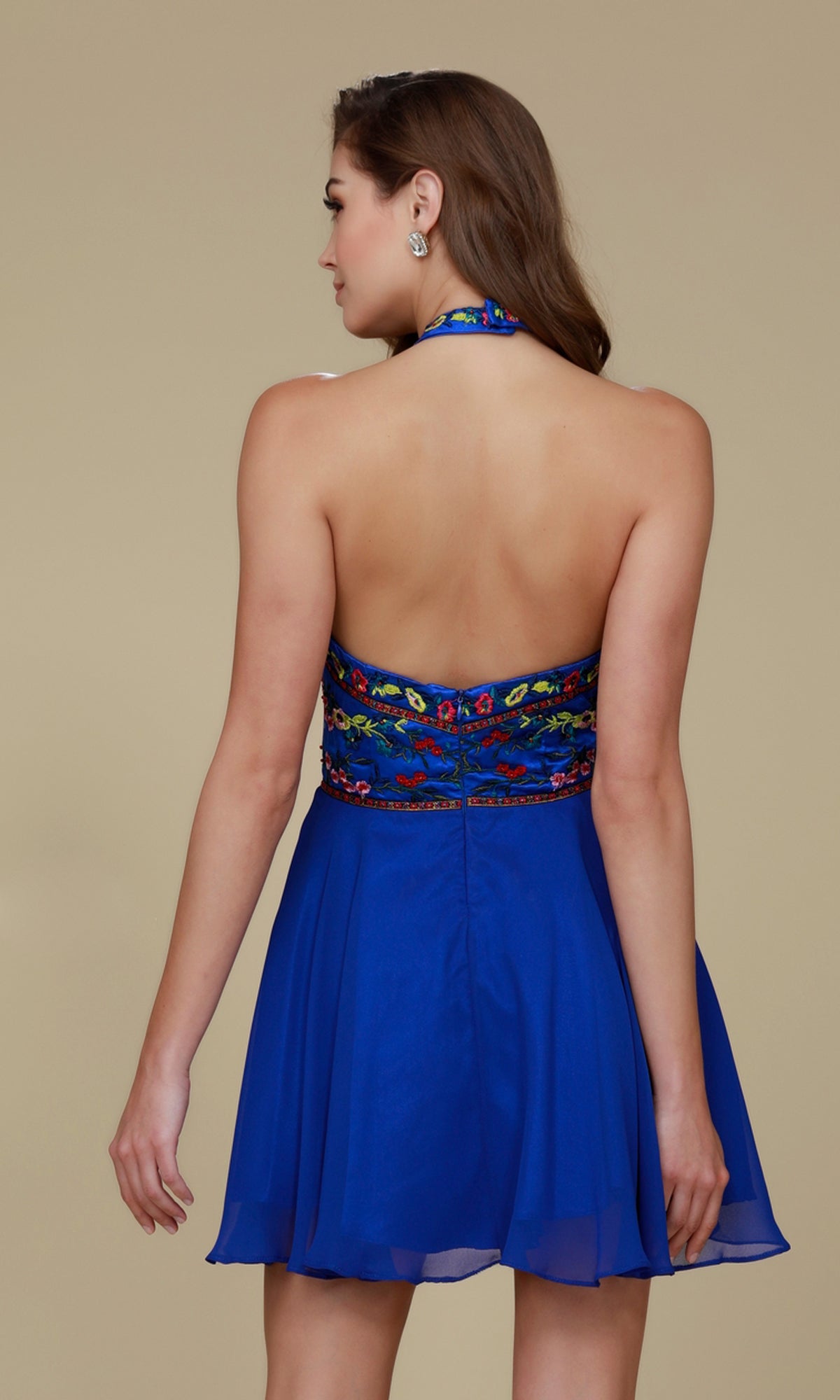  Short Homecoming Dress with Embroidered Halter
