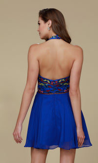  Short Homecoming Dress with Embroidered Halter
