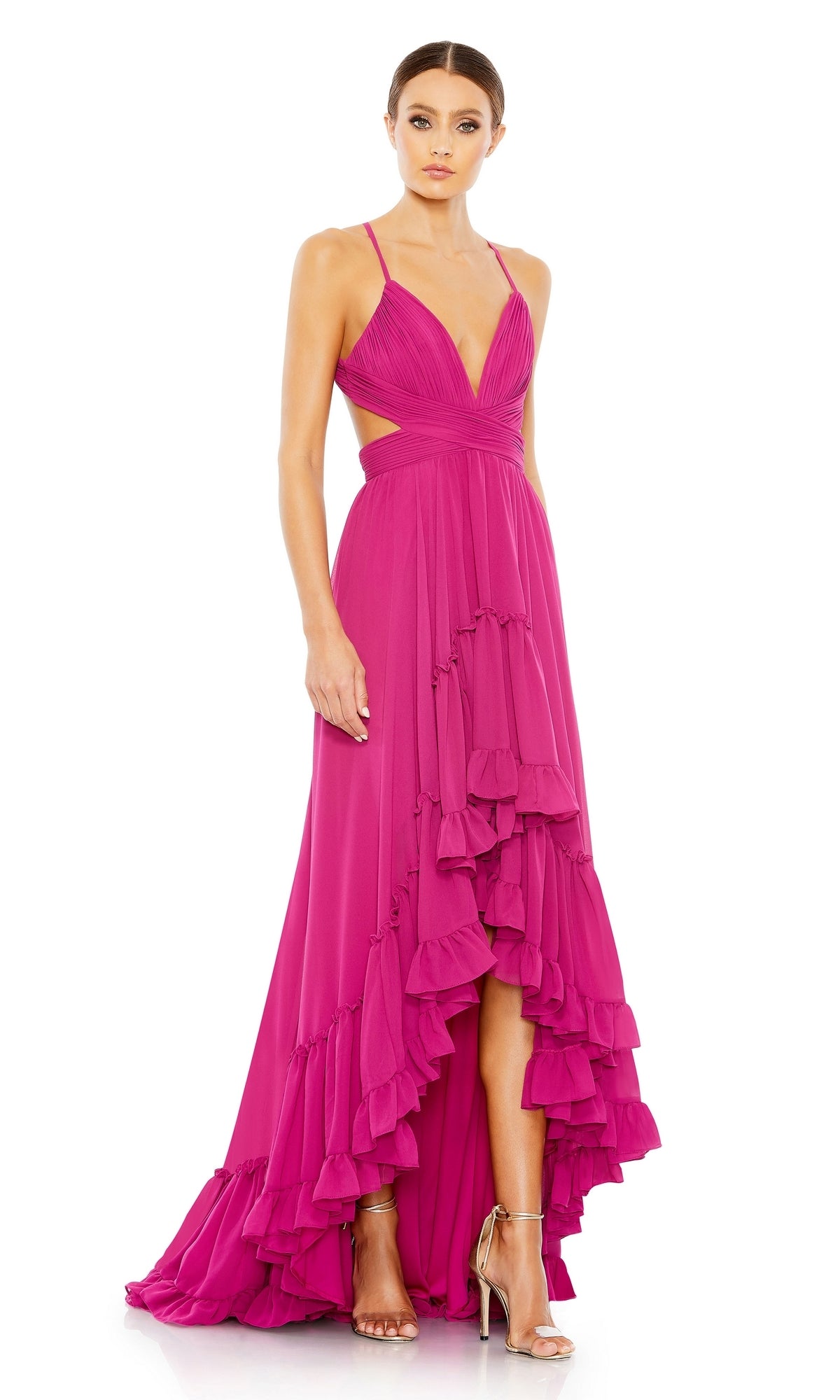 Mac Duggal Women's Ieena Tiered Cut Out Sleeveless Gown - Fuchsia Mac Duggal Women's Ieena Tiered Cut Out Sleeveless Gown - Fuchsia
