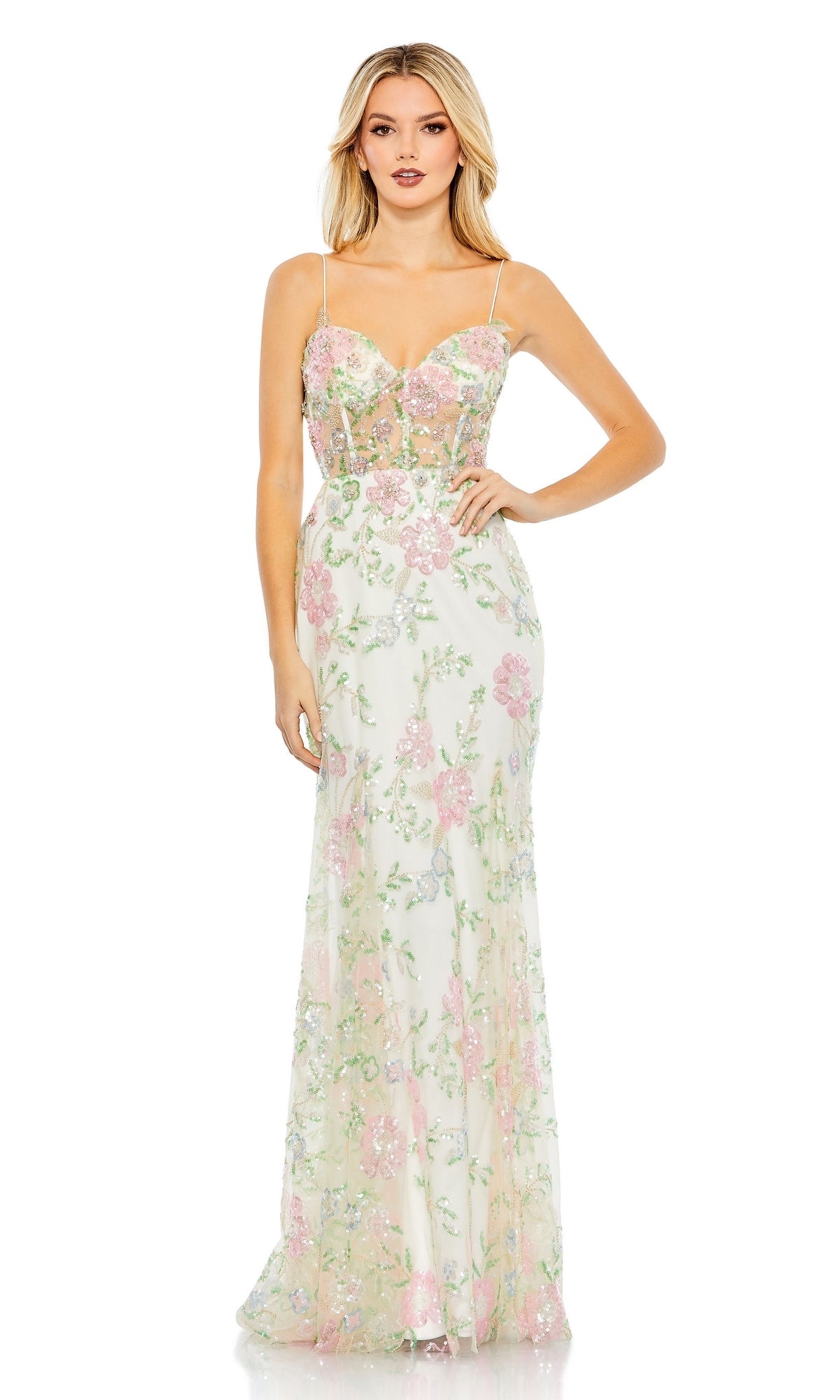 White Multi Mac Duggal Long Formal Dress 68180