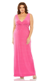 Mac Duggal Plus Size Rhinestone Embellished Open Back Jersey Gown - Hot Pink Mac Duggal Plus Size Rhinestone Embellished Open Back Jersey Gown - Hot Pink