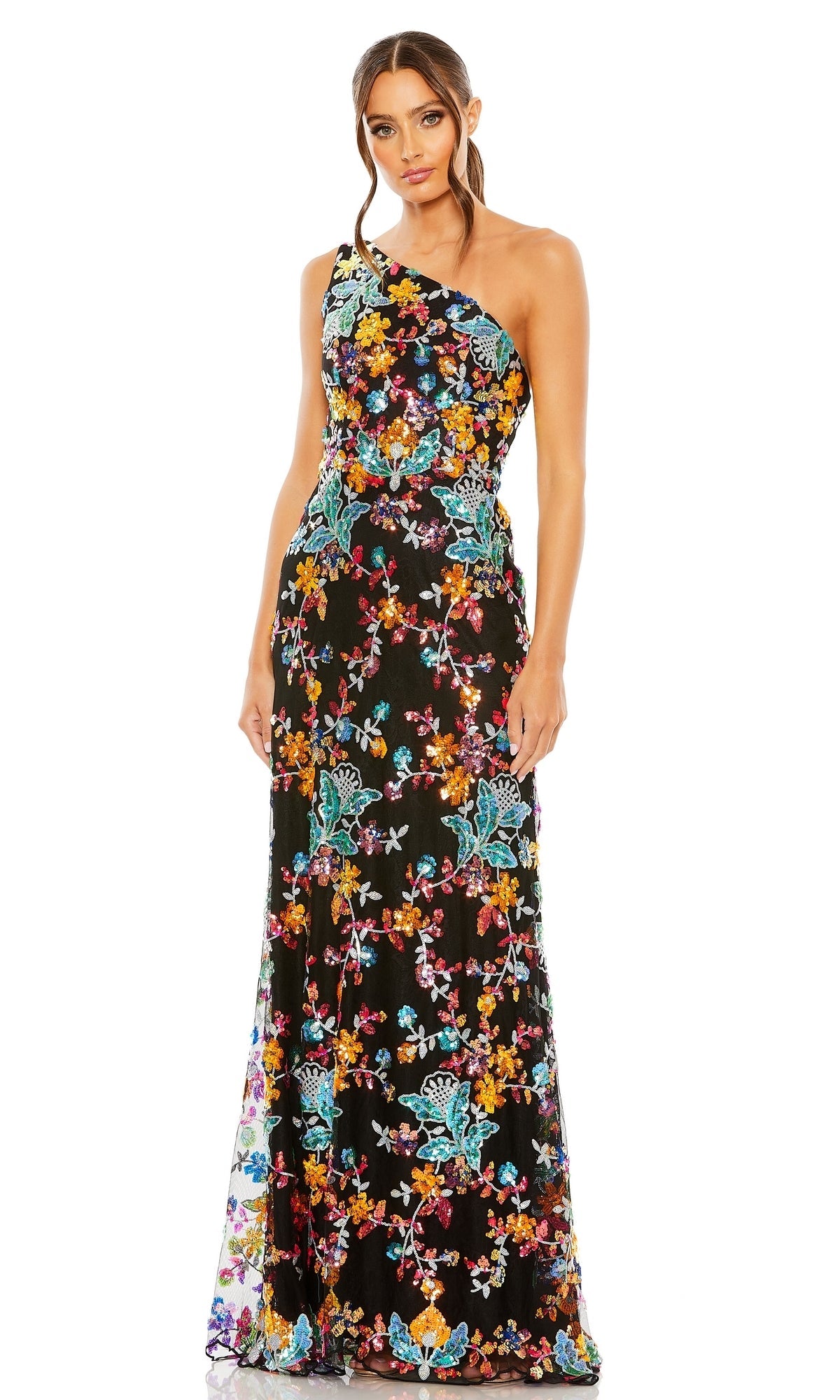Black Multi Mac Duggal Long Formal Dress 68515