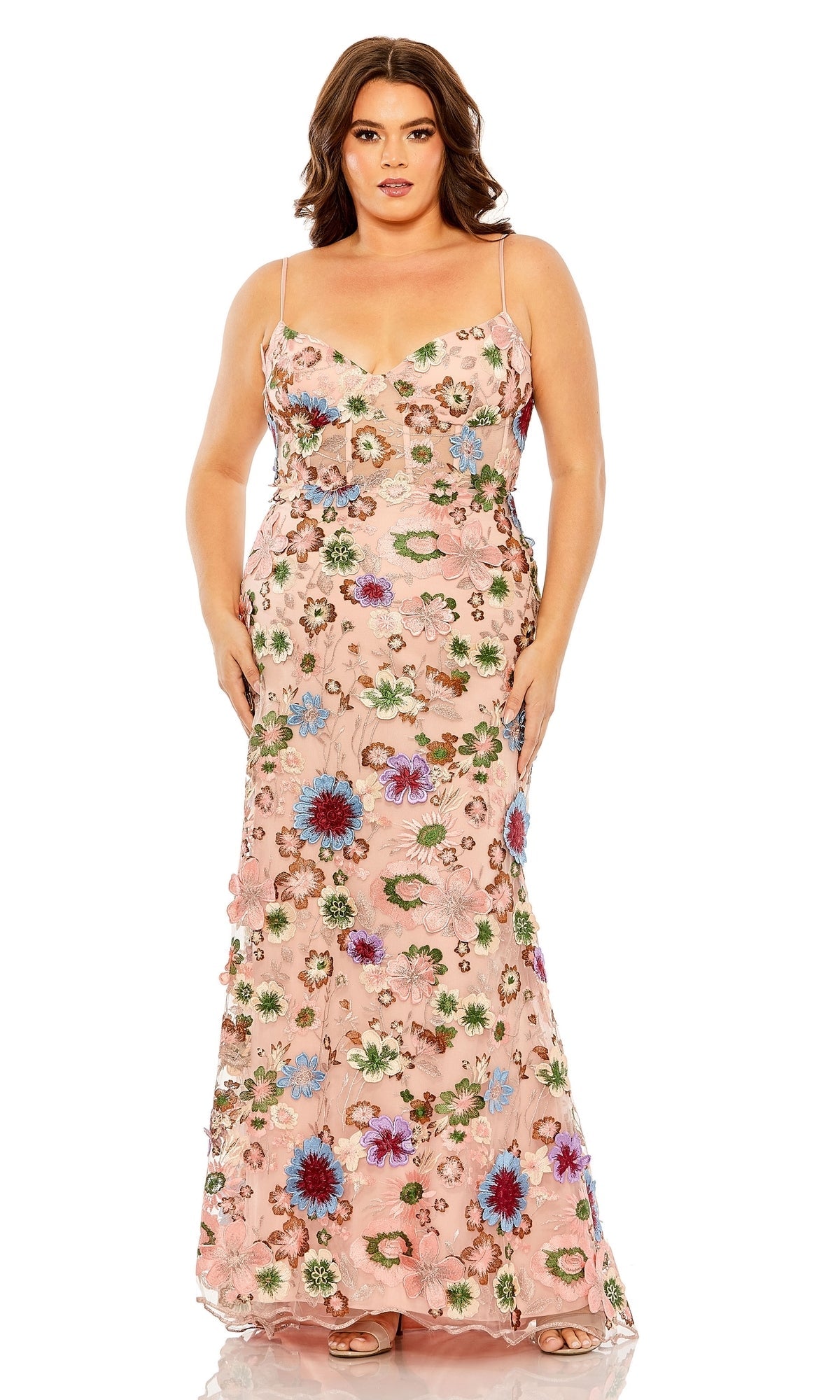 mac duggal plus size dresses Long Plus-Size Formal Dress 68431 by French Blue / 14W The design features a beaded lace bodice with long illusion sleeves and a jewel neckline that adds grace and polish Mac Duggal Long Plus-Size Formal