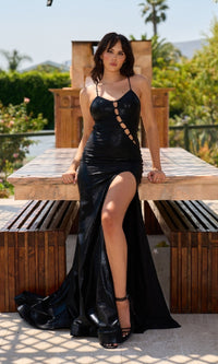 Black Foil Atria Long Formal Dress 6854h