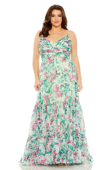 Green Multi Mac Duggal Long Plus-Size Formal Dress 68550