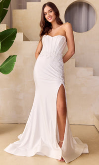 White Amelia Couture Long Formal Dress 7057