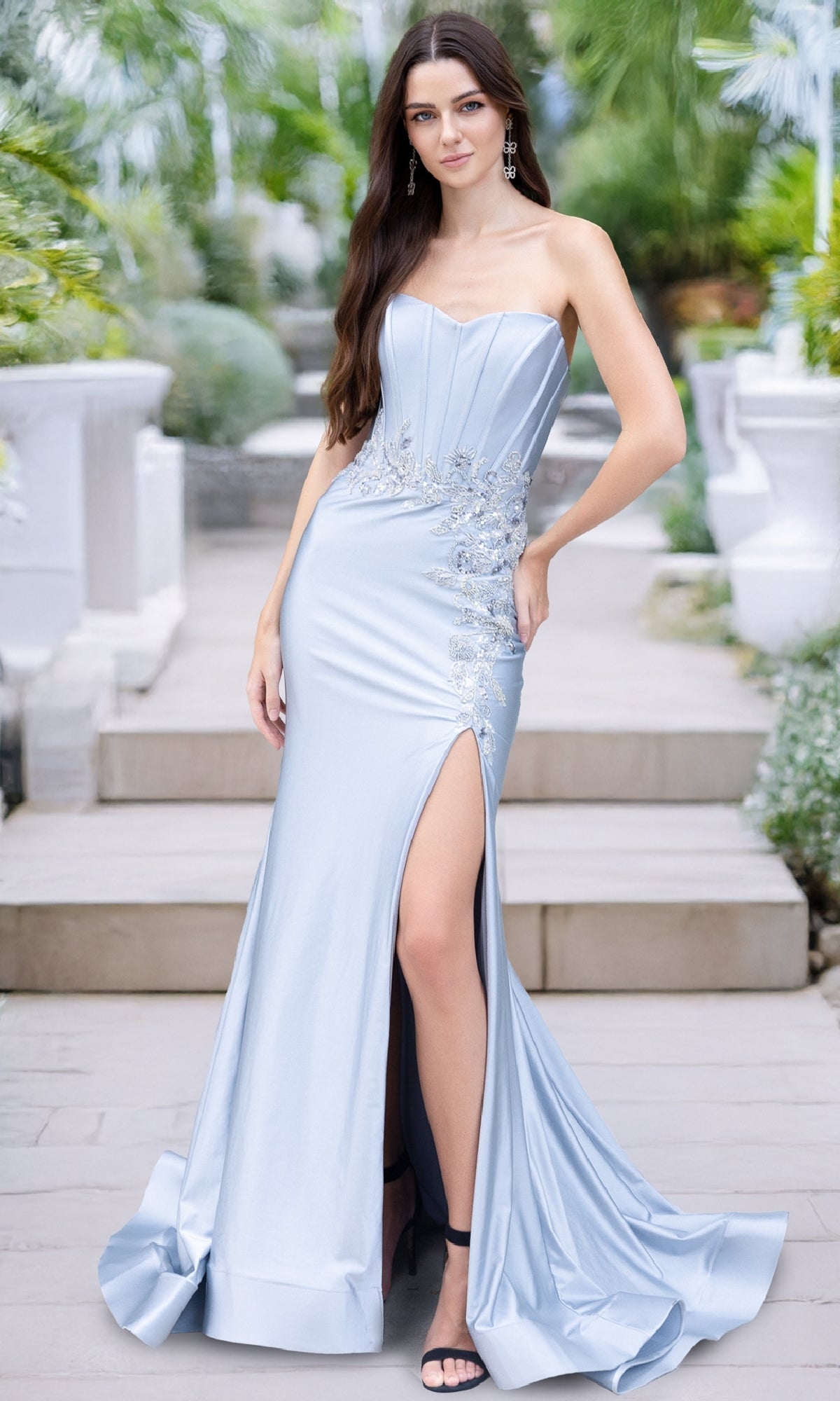 Silver Amelia Couture Long Formal Dress 7057