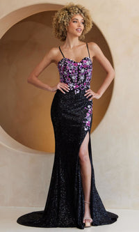 Black/Pink Amelia Couture Long Prom Dress 7061
