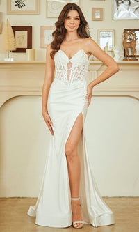 White Amelia Couture Long Prom Dress 7083