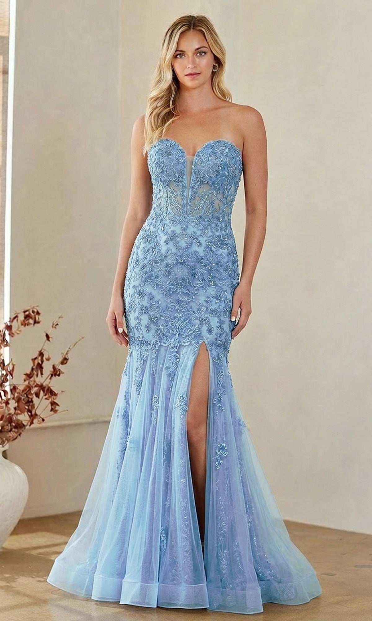 Blue Amelia Couture Long Prom Dress 7090