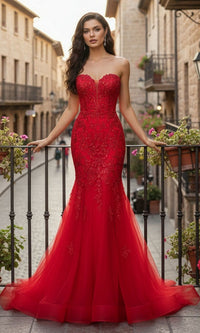 Red Amelia Couture Long Prom Dress 7090