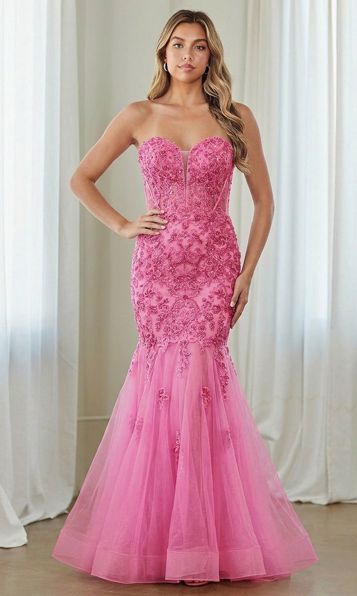 Pink Amelia Couture Long Prom Dress 7090