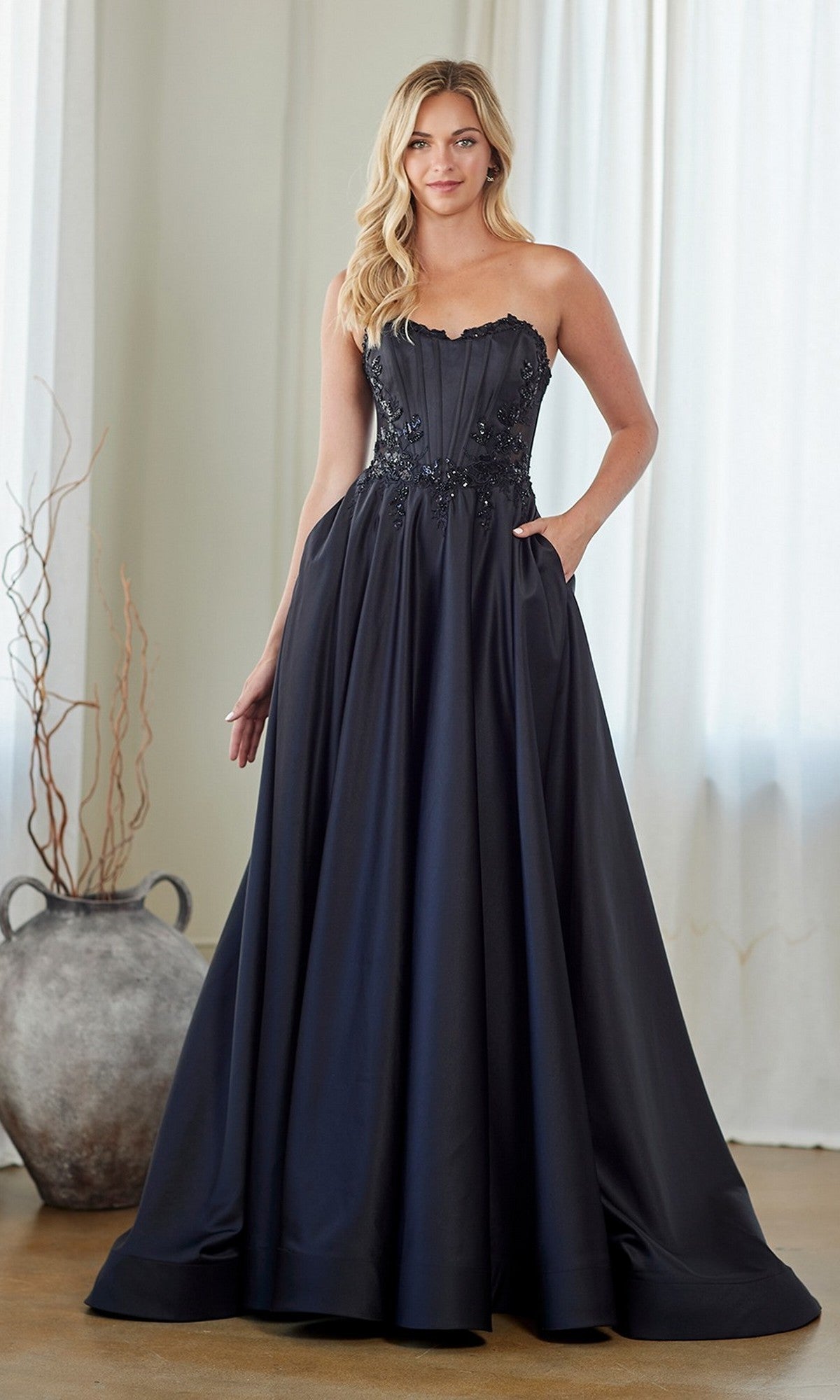 Black Amelia Couture Long Prom Dress 7093