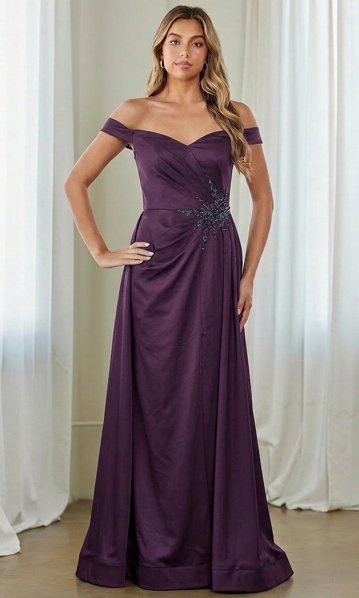 Eggplant Amelia Couture Long Formal Dress 7094