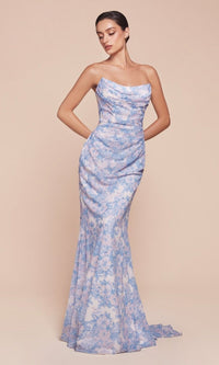 Blue Ladivine Long Formal Dress 7445