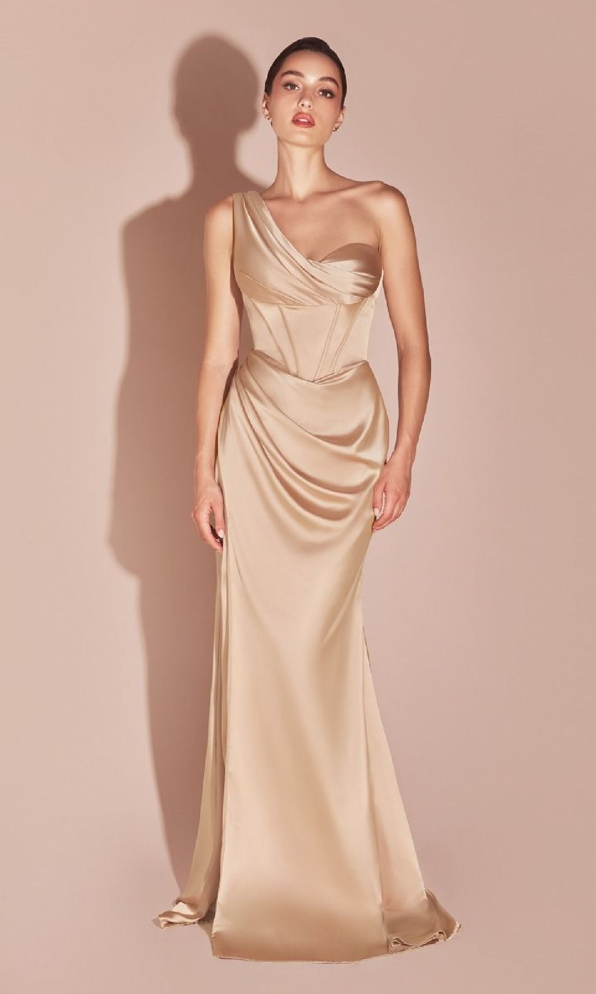 Champagne Ladivine Long Formal Dress 7448