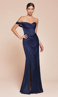 Navy Ladivine Long Formal Dress 7448