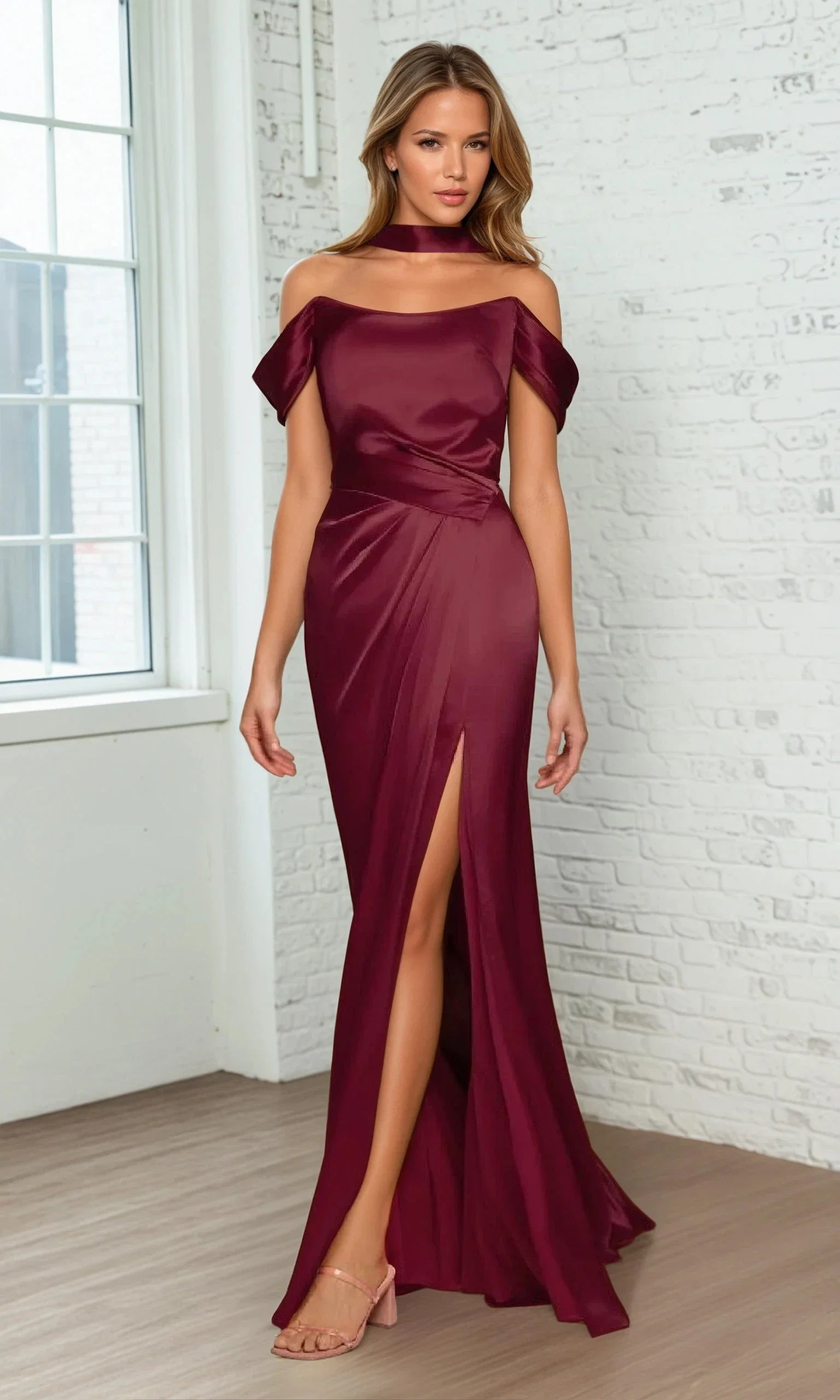 Burgundy Ladivine Long Formal Dress 7452