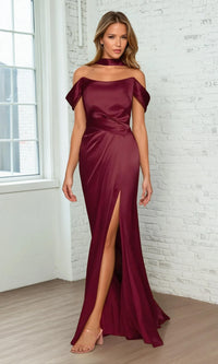 Burgundy Ladivine Long Formal Dress 7452