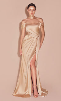 Champagne Ladivine Long Formal Dress 7452