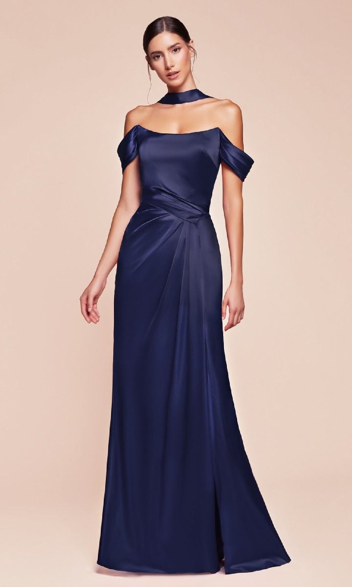 Navy Ladivine Long Formal Dress 7452