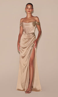 Champagne Ladivine Long Formal Dress 7492-1