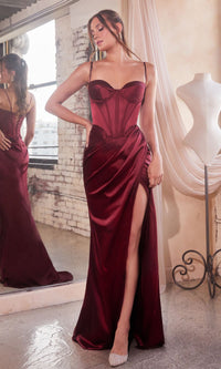 Burgundy Ladivine Long Formal Dress 7498 - Image