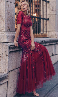 Burgundy Amelia Couture Long Prom Dress 7707
