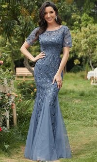Vintage Blue Amelia Couture Long Prom Dress 7707