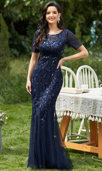 Navy Amelia Couture Long Prom Dress 7707