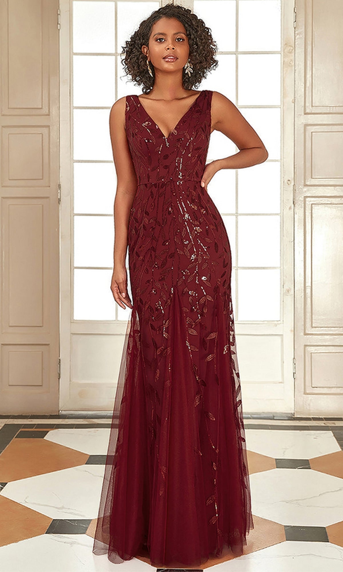 Burgundy Amelia Couture Long Formal Dress 7886