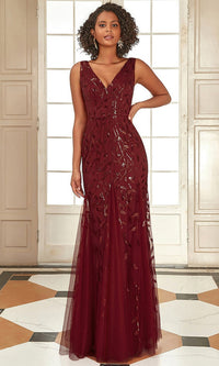 Burgundy Amelia Couture Long Formal Dress 7886