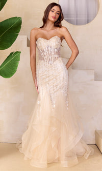 Light Yellow Amelia Couture Long Formal Dress 8002