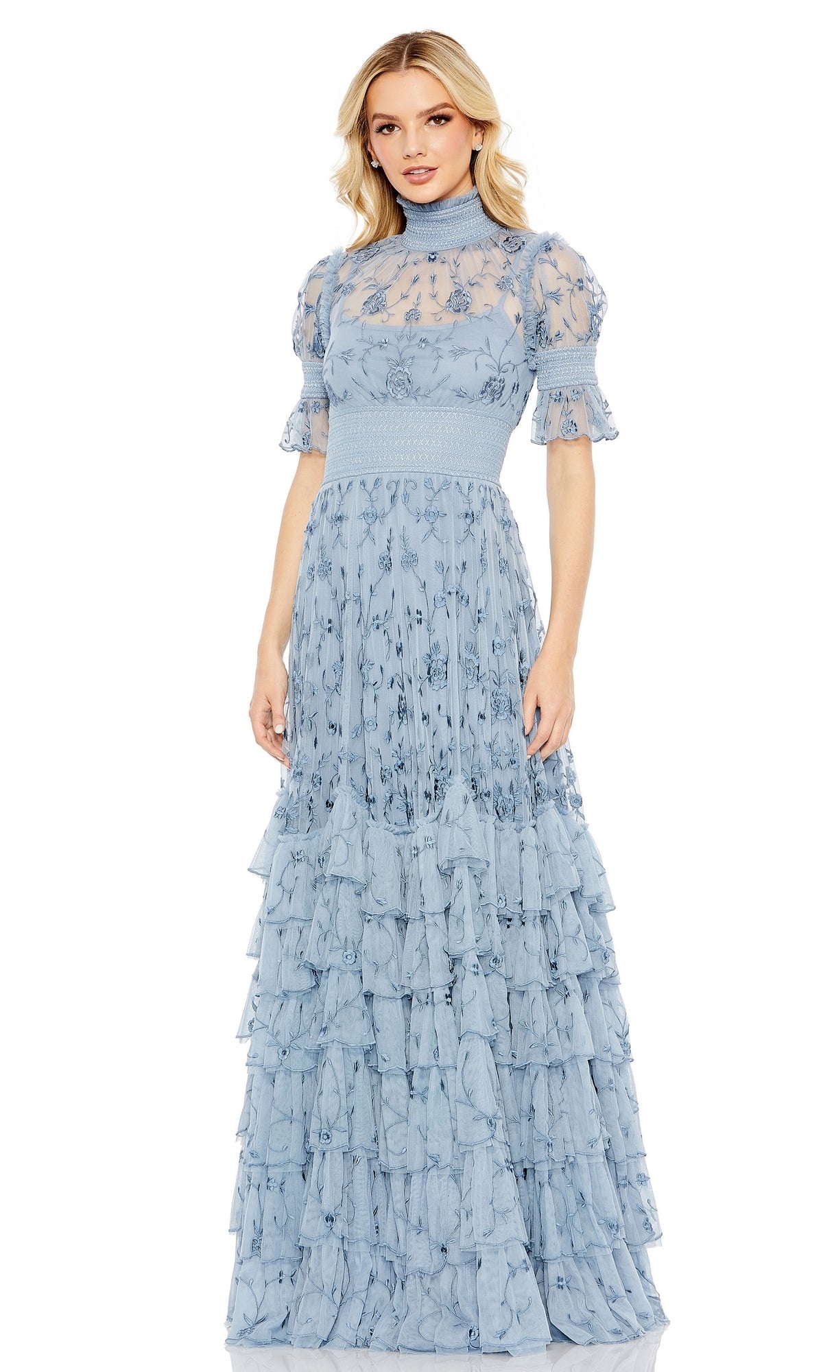 Slate Blue Mac Duggal Long Formal Dress 8005