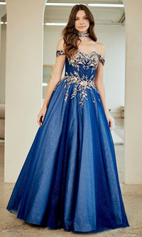 Navy Amelia Couture Long Prom Dress 8063