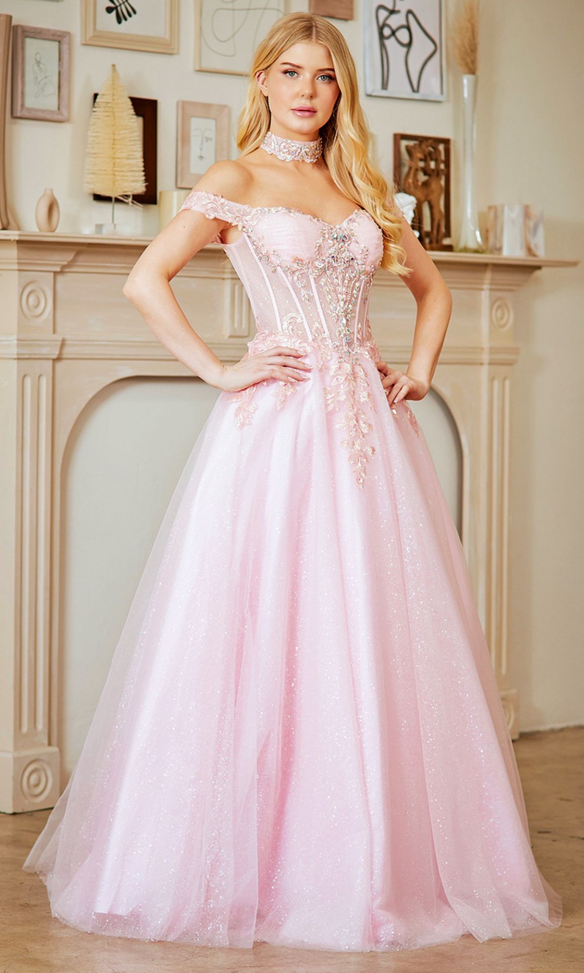 Pink Amelia Couture Long Prom Dress 8064