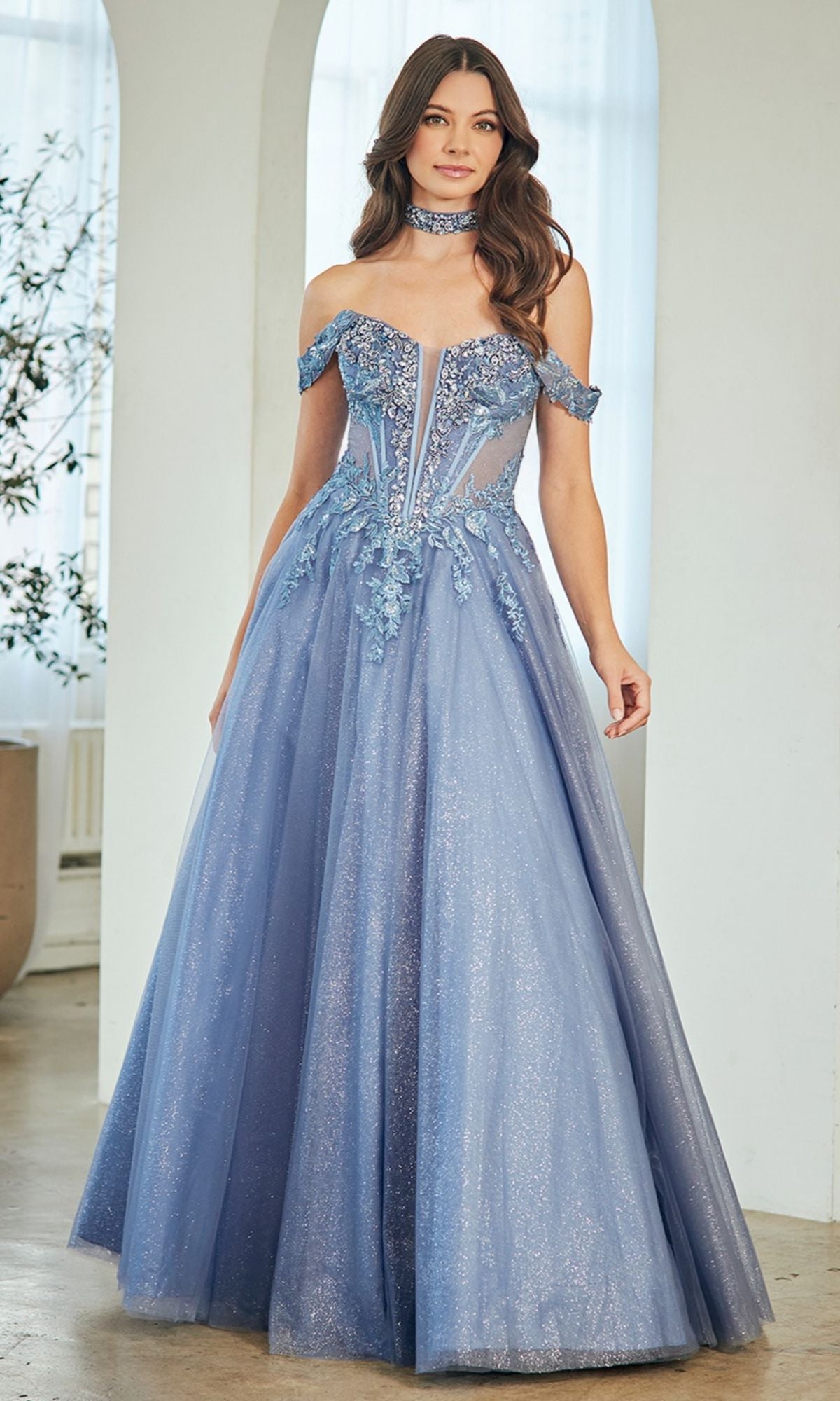 Smoke Blue Amelia Couture Long Prom Dress 8065