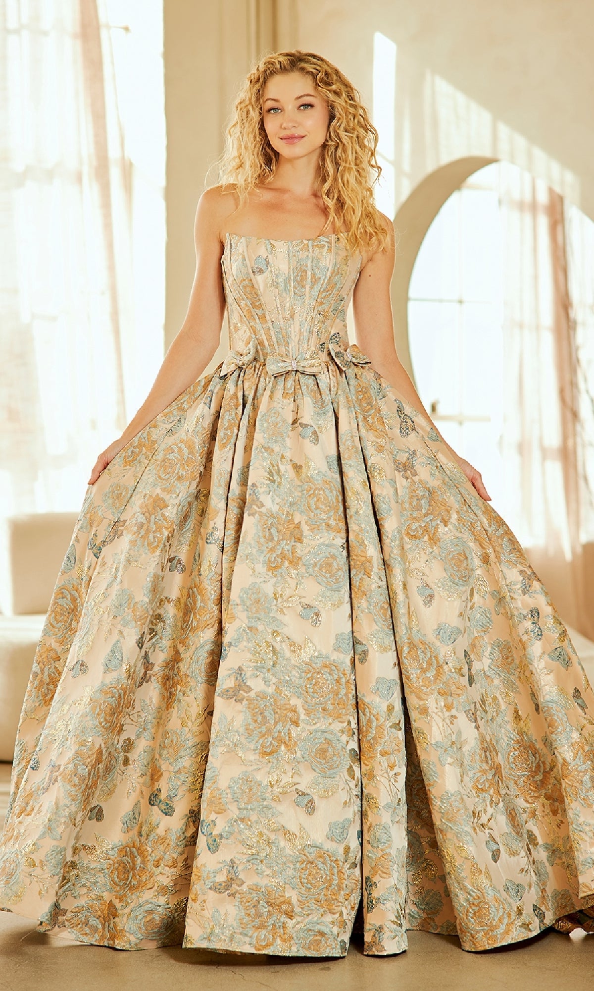 Champagne Amelia Couture Long Prom Dress 8068