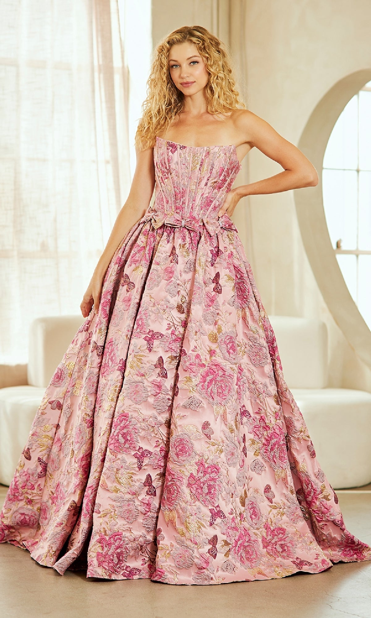 Pink Amelia Couture Long Prom Dress 8068