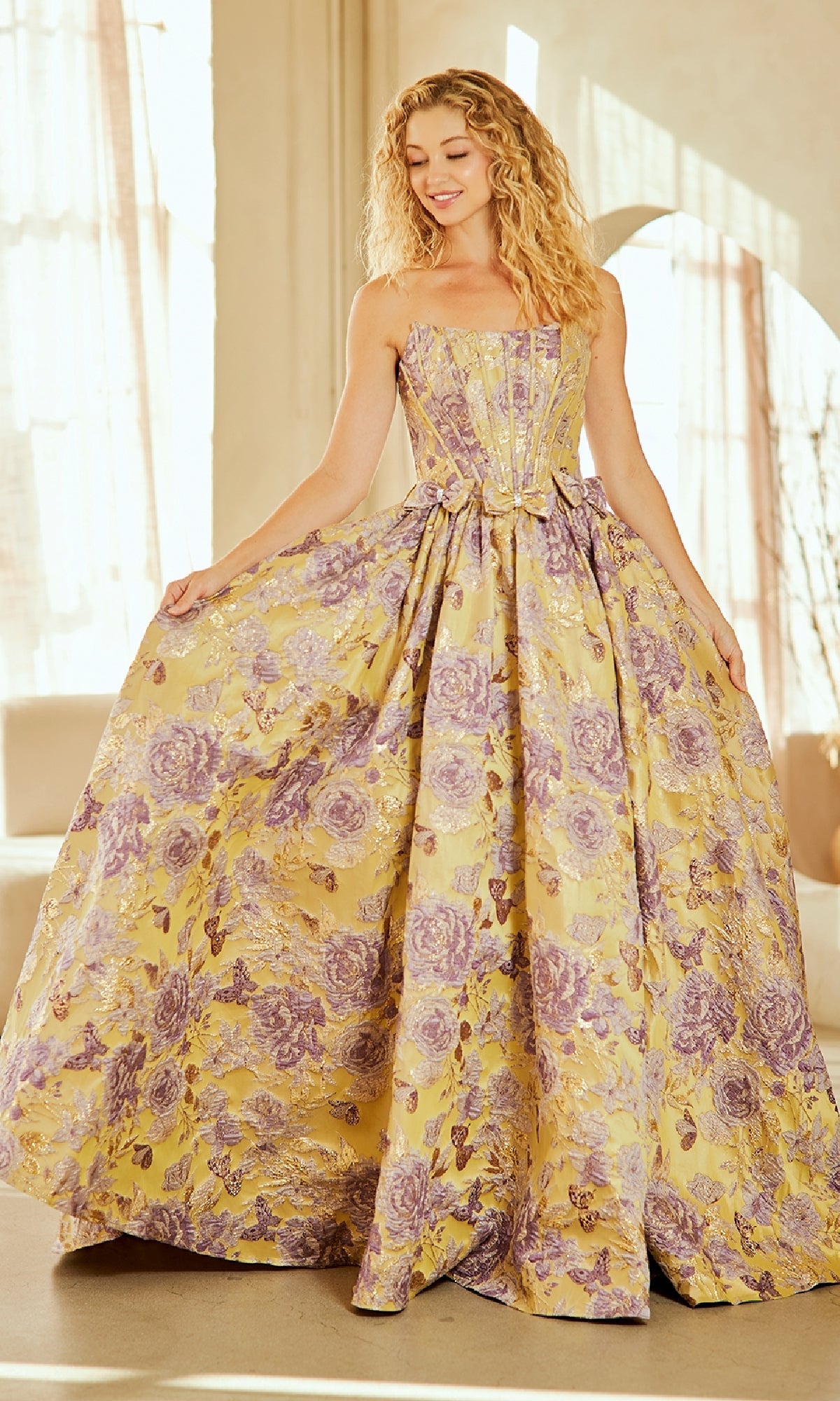 Yellow Amelia Couture Long Prom Dress 8068