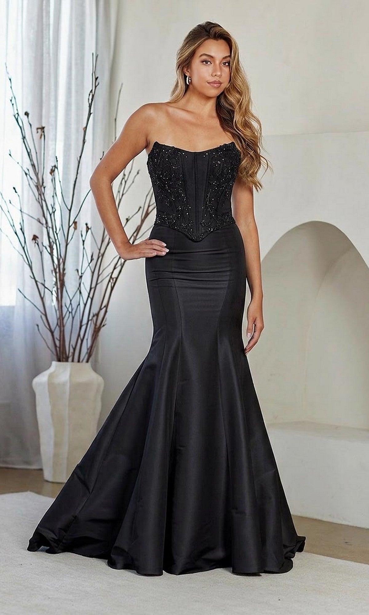 Black Amelia Couture Long Formal Dress 8080